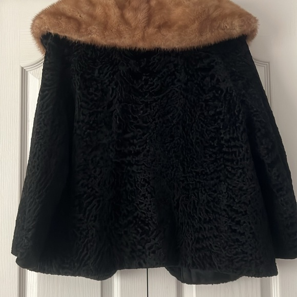 Vintage black faux Persian Lamb Jacket with Mink Collar. - Picture 7 of 10